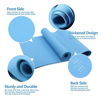 Attraction Design Yoga Mat Non Slip Exercise Mat Extra Thick Workout Mat for Yoga, Eco Friendly Exercise Yoga Mat High Density Fitness Pilates Mat with Carrying Strap, 72"x 24"x 6mm - color: Light Blue