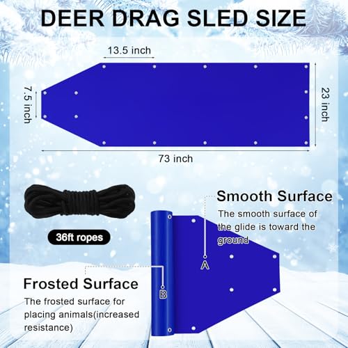 1 Pcs Dual Harness Deer Drag Harness and 1 Pcs Drag Sleds Heavy Duty Deer Dragging Strap with 2 Rope, Hunting Equipment for Hauling Elk Turkeys Game Animals(Tapered End,Blue)