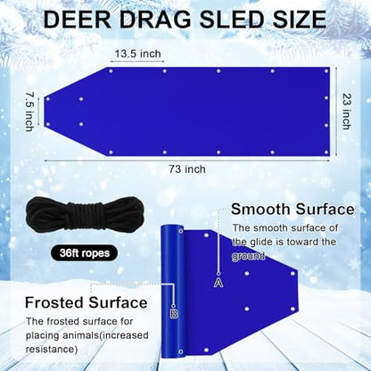 1 Pcs Dual Harness Deer Drag Harness and 1 Pcs Drag Sleds Heavy Duty Deer Dragging Strap with 2 Rope, Hunting Equipment for Hauling Elk Turkeys Game Animals(Tapered End,Blue)