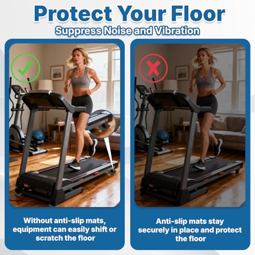 6PCS Treadmill Mat Pads, 4" x 4" Double-Sided Non-Slip Exercise Equipment Mat, Silicone Anti Vibration Pad for Walking Pad, Treadmill, Exercise Bike, Hardwood Floors Protection