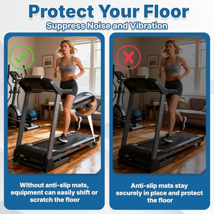 6PCS Treadmill Mat Pads, 4" x 4" Double-Sided Non-Slip Exercise Equipment Mat, Silicone Anti Vibration Pad for Walking Pad, Treadmill, Exercise Bike, Hardwood Floors Protection