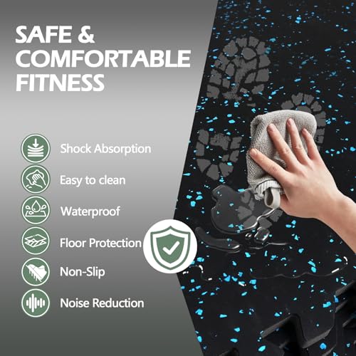Interlocking Rubber Gym Mats 24 Sq Ft Heavy Duty Exercise Flooring for Home Gym, Weightlifting, Yoga, Playroom - Dual-Layer Non-Slip Noise Reducing Floor Protection Tiles - size: 24 Sq Ft (6 Tiles)