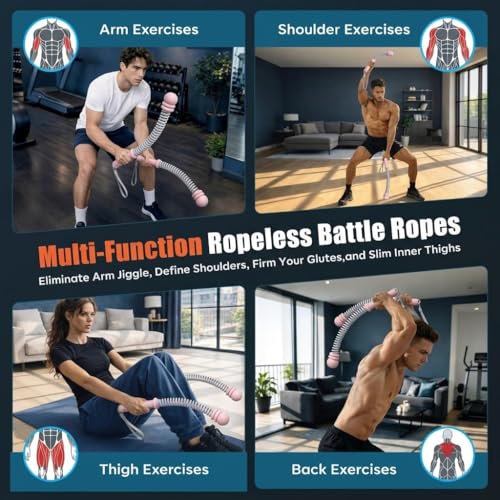 Portable Cordless Battle Ropes (Adjustable Weights) – Ropeless Weighted Exercise Equipment for Home Gym with Storage Bag | Low-Impact Workout, Strength & HIIT Training for Men & Women