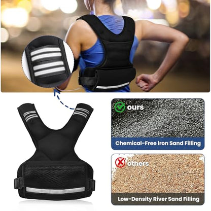 Adjustable Weight Vest for Men & Women, 4-10LBs/11-20LBs with 6 Weight Pags, Pockets & Reflective Strip for Running, Strength Training, Fat Loss & Body Sculpting