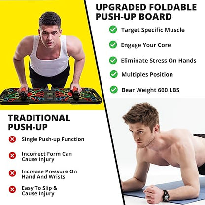 Push Up Board For Men & Women - Foldable Pushup Board For Home Gym & Office - 60+ Color Code With Multi-Functional Home Workout Equipment - ACTIVE APEX