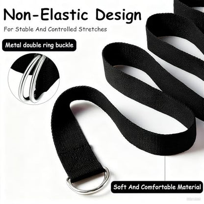 Stretching Strap Yoga Strap with Loops Stretch Straps for Physical Therapy Non Elastic Exercise Strap for Pilates Dance and Gymnastics - color: Black