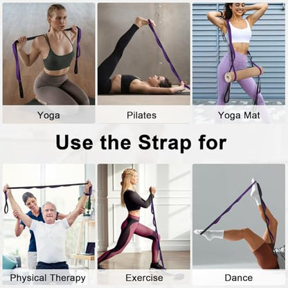 Amrules Yoga Strap for Stretching with 10 Loops Inelastic Soft Polyester Cotton Stretch Out Band for Exercise, Yoga, Pilates and Dance for Men and Women