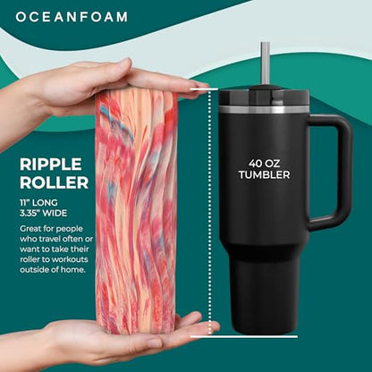 Ripple Travel Foam Roller (11" x 3.35") Firm Mini Foam Roller for Physical Therapy, Deep Tissue Massage, Back Pain - High Density, Ergonomic Wave Textured - Yoga, Exercise (Cotton Candy) - color: Cotton Candy