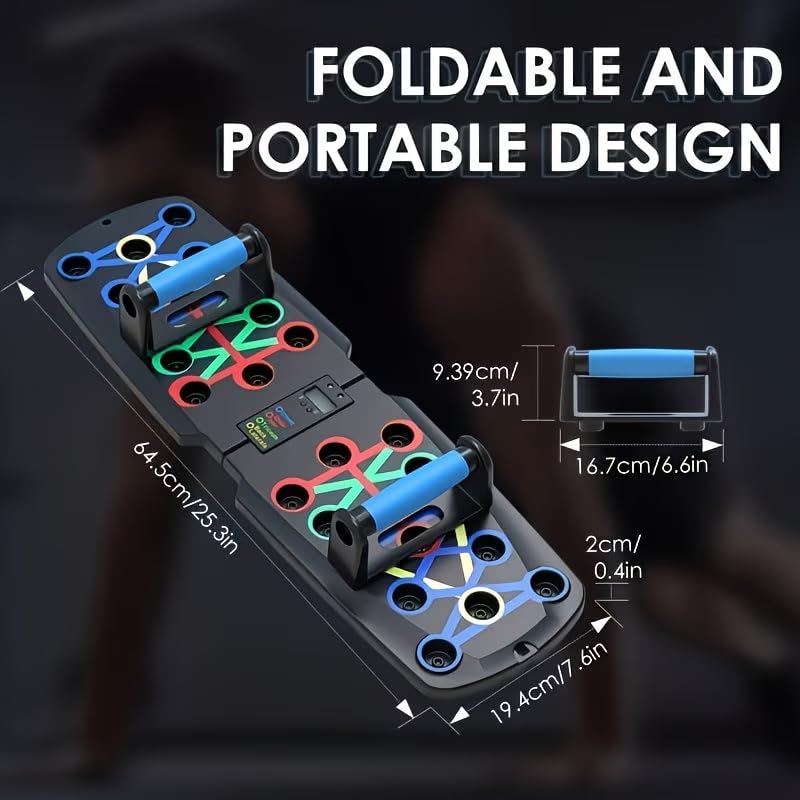 Push Up Board + Non Slip Handle + Resistance Bands, with Automatic Count & Timer, Foldable Portable Professional Workout Equipment Pushup Bar Resistance Chest Exercise Strength Function Gym Home Floor Men & Women