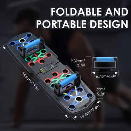 Push Up Board + Non Slip Handle + Resistance Bands, with Automatic Count & Timer, Foldable Portable Professional Workout Equipment Pushup Bar Resistance Chest Exercise Strength Function Gym Home Floor Men & Women