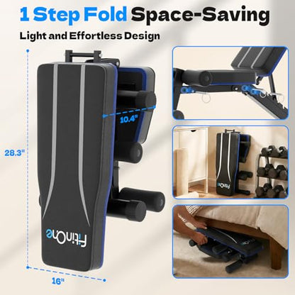 FitinOne Adjustable Folding Weight Bench for Home Gym, 660 lbs Capacity Multi-Functional Workout Bench Sturdy Durable for Full Body - color: Black-Blue