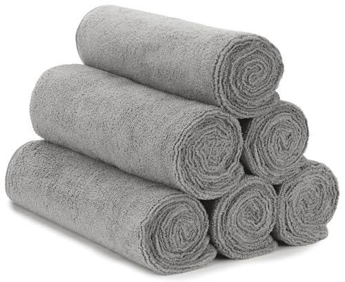 S&T INC. Microfiber Gym Towels, Yoga Towel for Home and Gym Bag, 16 Inch x 27 Inch, 6 Pack - color: Grey