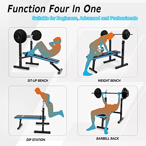 Adjustable Weight Bench with Barbell Rack, Weight Lifting Bench Press for Home Gym, Strength Training Workout Bench, 48.8"D x 25.9"W x 45.4"H