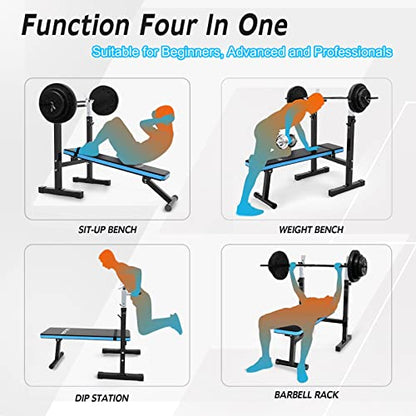 Adjustable Weight Bench with Barbell Rack, Weight Lifting Bench Press for Home Gym, Strength Training Workout Bench, 48.8"D x 25.9"W x 45.4"H