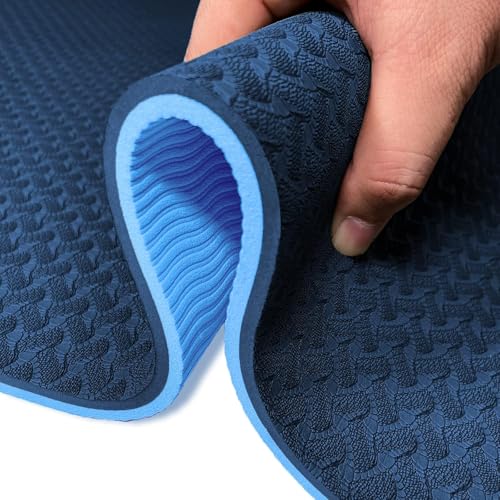 Yoga Mat 1/3" (8mm) Thick Non-Slip, Women Men Fitness & Exercise Mat, 72"Lx24"W Eco-Friendly TPE Workout Mat with Carrying Strap for Yoga, Pilates, Home Gym, Floor Exercises