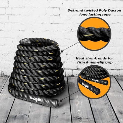 Yes4All 1.5/2 Inch Battle Ropes with Extra Protective Sleeve, Workout Ropes for Cross-Training Home Gym & Fitness Exercises, Strength Training - 30,40,50 Feet Lengths Available - color: B. 2 inch - 40 feet