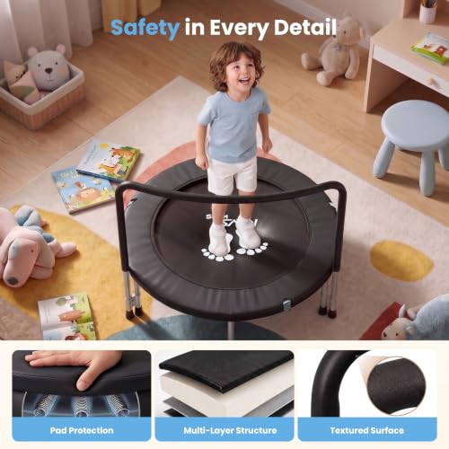 RAVS 36" Toddler Trampoline, Foldable Indoor Kids Trampoline with Handle - color: Black