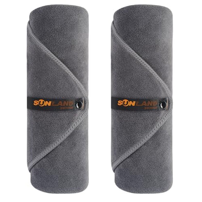 SUNLAND Microfiber Gym Bath Towels for Men Momen 24x48In - color: Grey X 2