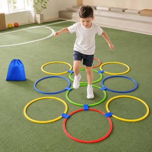 10 Round Agility Rings, 48cm Extra Large Exercise Equipment for Speed Training, Footwork Training Rings with Clips & Storage Bag