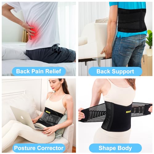 Back Brace for Women and Men, Back Support Belt for Lifting at Work, Back Stretcher for Lower back Pain Relief, Scoliosis, Sciatica,Herniated Disc,Protect Belt for Lumbar 04 Black-XXXL
