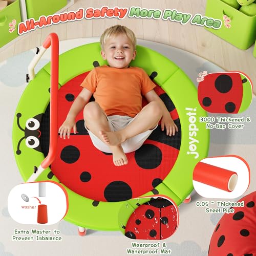 Premium 3FT Foldable Toddler Trampoline for Kids Ages 3-6, 36 Inch ASTM Certified Mini Trampoline with Adjustable Handle, 100 lbs Capacity, Quiet Elastic Bands, Safe for Indoor Outdoor Use - style: Green