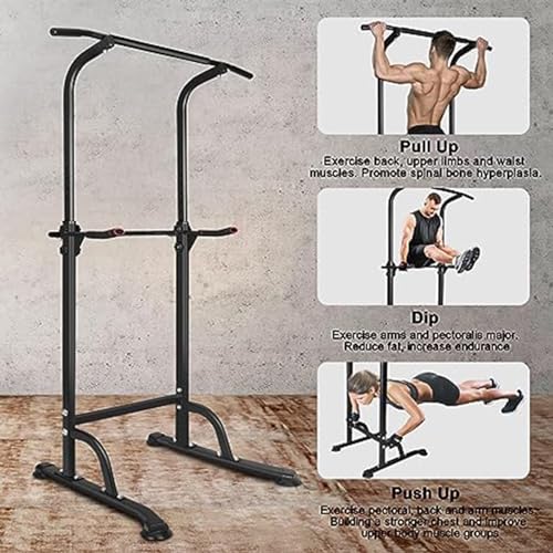 Power Tower Workout Dip Station Pull Up Bar, Height Adjustable Multi-Function Dip Stand for Home Gym, Strength Training Fitness Equipment