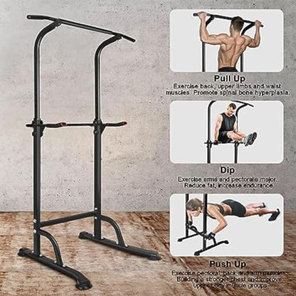 Power Tower Workout Dip Station Pull Up Bar, Height Adjustable Multi-Function Dip Stand for Home Gym, Strength Training Fitness Equipment
