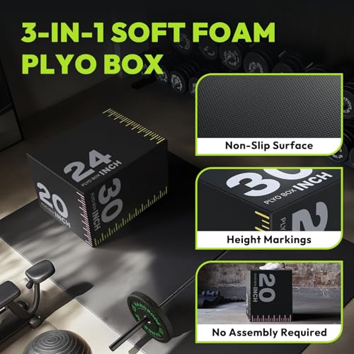 3-in-1 Plyo Box – Plyometric Jump Box with Durable High-Density Foam Core and Non-Slip Surface for Box Jumps, Squats, and Home Gym Workouts