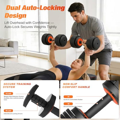 TOUSAINS Adjustable Dumbbells MX55, 5 in 1 Free Weights 5-52.5 lbs Pair, 1-Second Fast Adjustment with Anti-Slip Metal Handle, Compact Home Gym Equipment for Men Women Strength Training