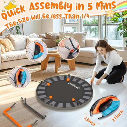 Premium 3FT Foldable Toddler Trampoline for Kids Ages 3-6, 36 Inch ASTM Certified Mini Trampoline with Adjustable Handle, 100 lbs Capacity, Quiet Elastic Bands, Safe for Indoor Outdoor Use - style: Classic New