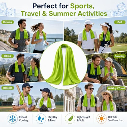 Large Cooling Towel for Neck and Face, 43.3 x 15.7 in, Lime Green - color: Green