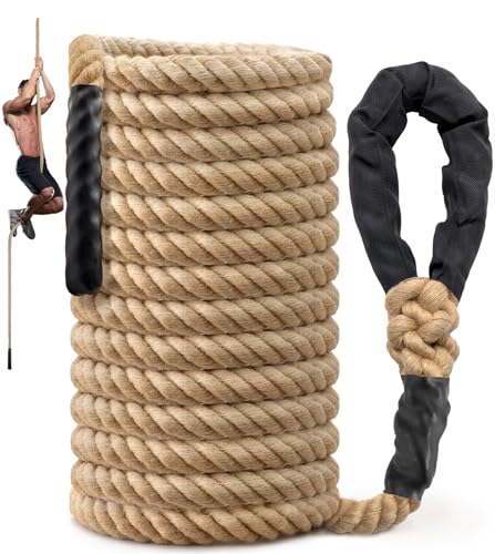 Climbing Rope Gym Workout - 10FT 15FT 20FT 25FT 30FT 35FT Heavy Duty Jute Thick Ropes for Adults Strength Training Outdoor Tree Swing Indoor Home Fitness Exercise - 1.5 Inch - size: 50FT