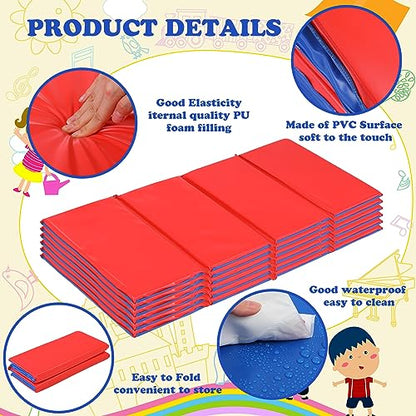 6 Pack Folding Rest Mat Toddler Nap Mat Upgraded Folding Exercise 1 Inch Thick 4 Section Classroom Sleeping for Preschool Daycare Kindergarten Yoga School Travel Home Supplies - color: Red, Blue