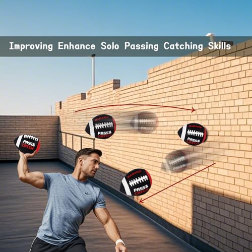 PassCatch Training Football, Peewee Size(Ages 3-9) Kids/Youth (Ages 7-13) Official Size(Ages 13+) Fatherless Bounce Back Leather Football Improving Enhance Solo Passing Catching Skills - color: Black with white circles, size: Mens&Youth Size 9 for Ages 13