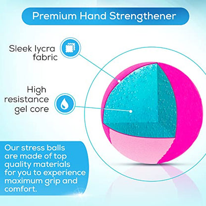 Serenilite Hand Therapy Exercise Stress Ball Bundle - Tri-Density Stress Balls for Adults & Grip Strengthening - color: Purple, Pink