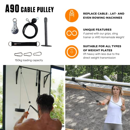 Suspension Pulley Trainer - A90 Strength Set, 440 lb - Indoor & Outdoor Use with Portable Pulley Gym - Joint-Friendly Motion with Suspension Trainers - Compact Portable Workout Cables