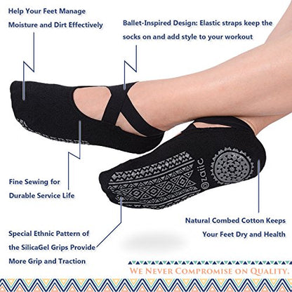 Ozaiic Pilates Socks for Women Non Slip Grip Yoga Barefoot Indoor Workout - color: Black 1p