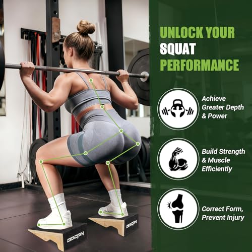 Squat Wedge Block, 2 Pcs Non-Slip Wooden Squat Wedge for Heel Elevation & Weightlifting with Training Poster & Storage, 1800 Lbs Capacity Exercise Slant Board for Calf Stretching & Ankle Mobility