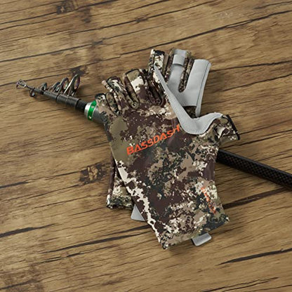 Bassdash ALTIMATE UPF 50+ Sun Protection Fingerless Fishing Gloves Men - color: ALTIMATE I - Grunge Camo, size: Large