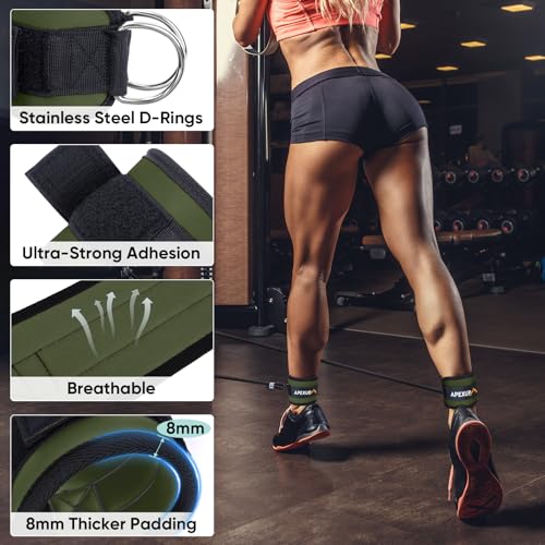 APEXUP Ankle Strap for Cable Machine, Ankle Resistance Bands, Cable Kick Back Ankle Straps for Gym, Glute Workouts, Leg Extensions, Adjustable Straps with Neoprene Padding - color: Army Green, style: Single