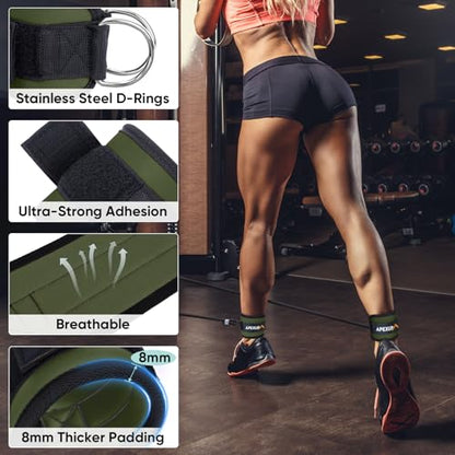 APEXUP Ankle Strap for Cable Machine, Ankle Resistance Bands, Cable Kick Back Ankle Straps for Gym, Glute Workouts, Leg Extensions, Adjustable Straps with Neoprene Padding - color: Army Green, style: Single