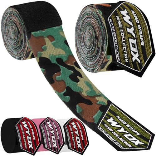 WYOX Gel Boxing Hand Wraps for Men Women – Elasticated Padded Long Wrist Straps Cotton & Nylon Blend for Muay Thai MMA, Kickboxing, BJJ Combat Sports Training - color: Army Green, size: 3.5 meter