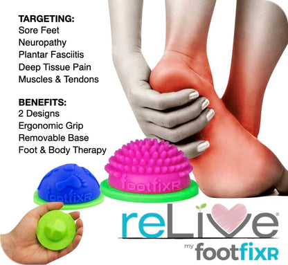 Massaging Ball for Foot and Arch Relief, Deep Tissue Pain, Plantar Fasciitis and Neuropathy, FootFIXR Dome (Dimple) - style: Dimple