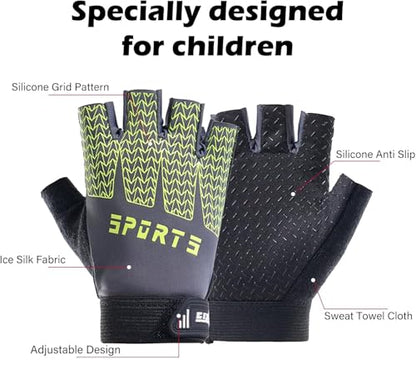 Kids Bike Gloves Cool Ice Silk Anti-Slip Sweat Towel Hook and Loop Closure Breathable Comfortable High Elasticity Perfect for Boys & Girls