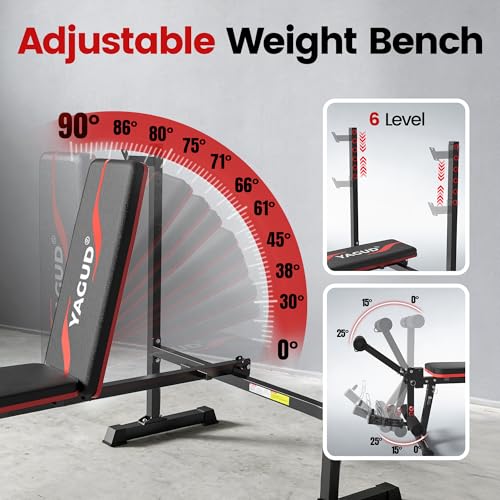 Weight Bench Set, 880LBS Adjustable Bench Press Set with Leg Extension and Barbell Rack, Safety Bar Catches, Fasting Foldable Workout Benches for Home and Gym