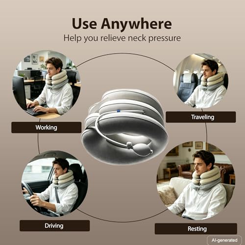 Cervical Neck Stretcher - Inflatable Cervical Traction Device for Neck Pain Relief, Inflatable Neck Traction Device for Home, Office & Travel Use, Adjustable Neck Stretcher Neck Support Brace