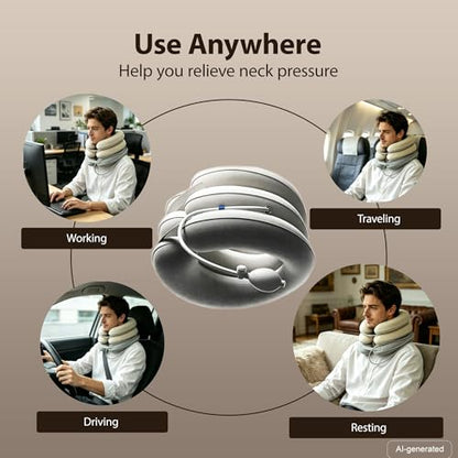 Cervical Neck Stretcher - Inflatable Cervical Traction Device for Neck Pain Relief, Inflatable Neck Traction Device for Home, Office & Travel Use, Adjustable Neck Stretcher Neck Support Brace