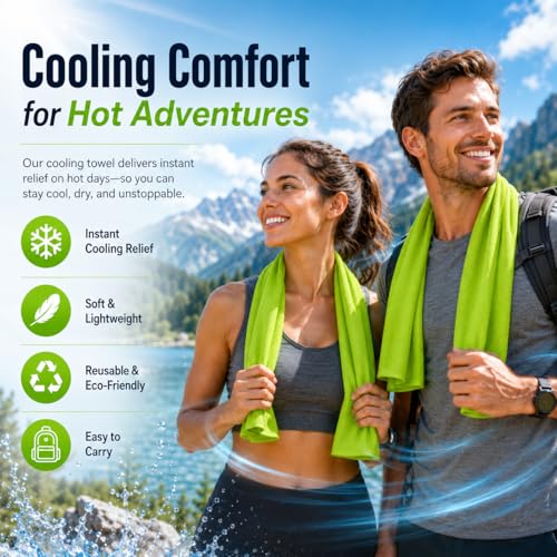 Large Cooling Towel for Neck and Face, 43.3 x 15.7 in, Lime Green - color: Green