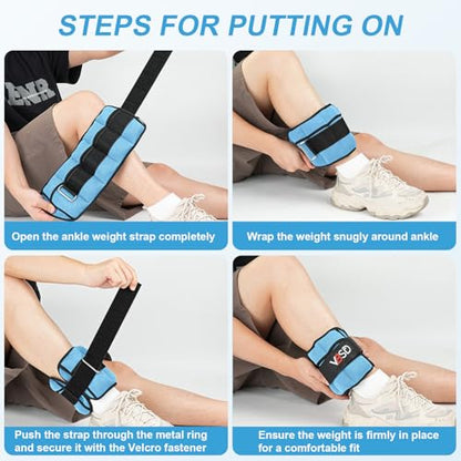 Adjustable Ankle Weights for Men Women, 2 4 6 8 10 lbs 1 Pair Leg Weight Straps, Weighted Ankle Weight Set with Removable Sandbags for Walking Running Yoga Physical Therapy Gym Home Workout