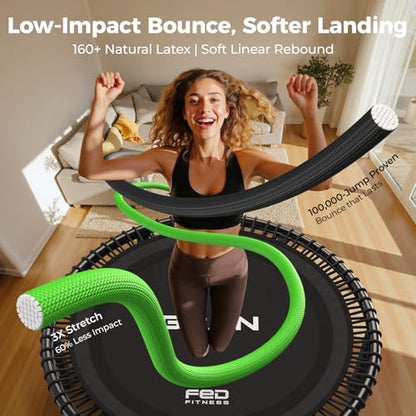 BCAN BT4 38/40/48" Soft Land Pro Adult Bungee Rebounder Trampoline, 500lb Capacity, Adjustable Tension Bungees, One-Piece Frame, Quiet Indoor Cardio w/Handle,Phone Holder & 2 Pairs Socks| FED Fitness